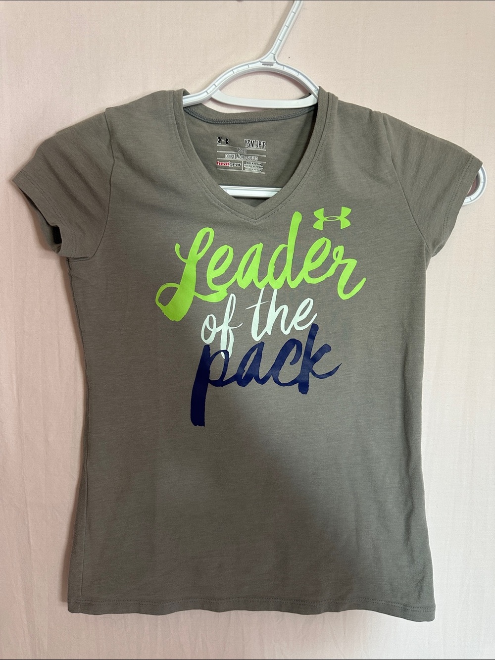 Under Armour Gray Short-Sleeve V-Neck Tee with Neon Green and Navy Script
